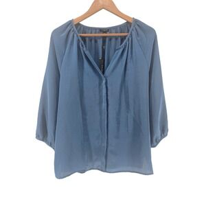 Talbots Petites Blue Polyester V Neck 3/4 Sleeve Blouse Top Size 16P
